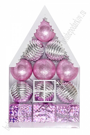Набор новогодних шаров &quot;Ассорти&quot; 5 см (12 шт) SF-7334, серебро/св.-розовый