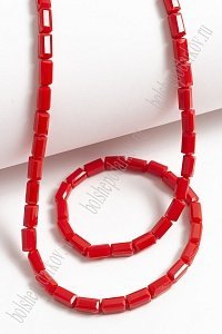 Бусины стеклянные, матовые, на леске &quot;Прямоугольные&quot; 4*8 мм (SF-665) красный №506