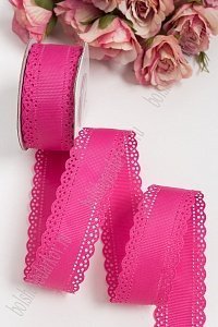 Лента репсовая с ажурными краями 3 см*10 ярд (SF-1750) фукси №28