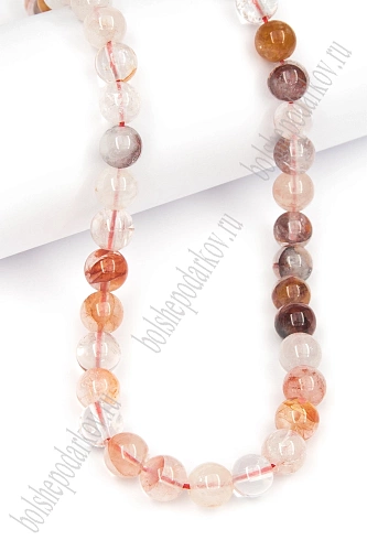 Бусины круглые на нитке 8 мм (SF-7591) кварц коричневый