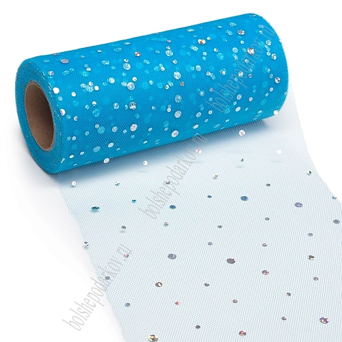 Фатин с пайетками &amp;quot;Горох&amp;quot; 15 см*25 ярд (SF-2939) бирюзовый №1