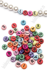 Бусины круглые "Буквы английские" 7 мм (500 гр) SF-7269, микс