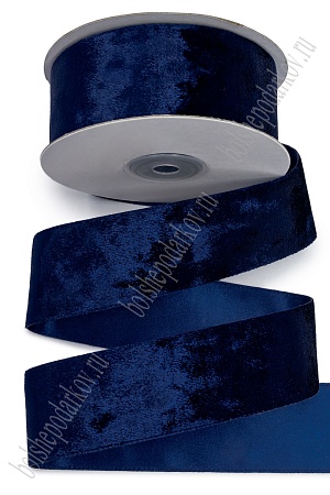 Лента двусторонняя велюр/атлас 4 см*10 ярд (SF-7602) темно-синий