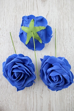Головки цветов &quot;Роза&quot; 10 см на веточке (24 шт) N46-19, синий