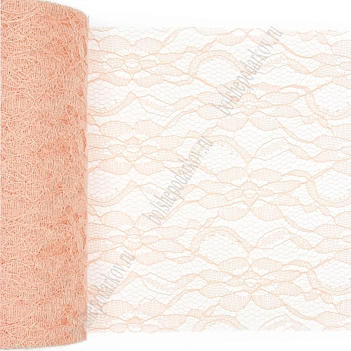 Фатин с узором &amp;quot;Цветы&amp;quot; 15 см*10 ярд (SF-2940) персиковый