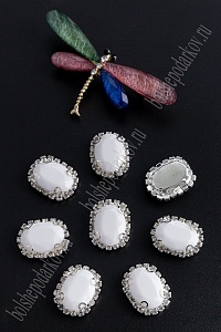 Стразы пришивные в серебряной оправе 17*22 мм "Овал" (5 шт) SF-1425, белый №26