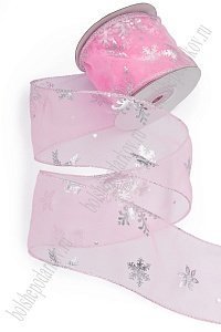 Лента органза с декоративным швом &quot;Снежинки&quot; 6 см*10 ярд (SF-7333) розовый №1004