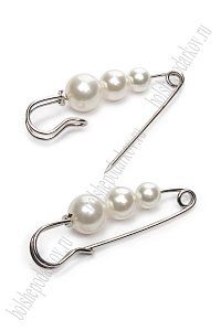 Булавка с 3 бусинами (5 шт) SF-1251, белый/серебро