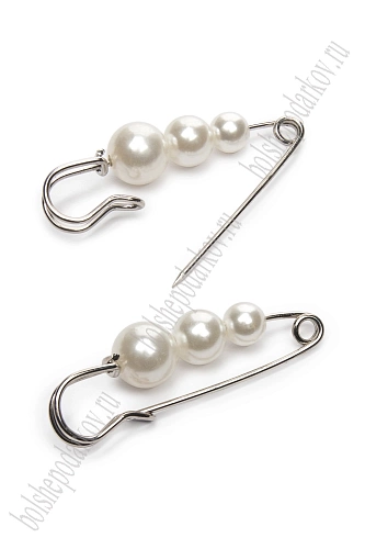 Булавка с 3 бусинами (5 шт) SF-1251, белый/серебро