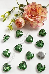 Стразы пришивные 16 мм &quot;Сердечко&quot; (10 шт) SF-3715, салатовый №7