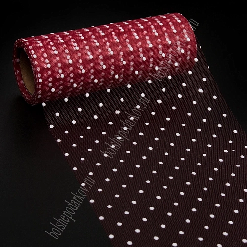 Фатин в горошек 15 см*10 ярд (SF-2941) бордовый №22