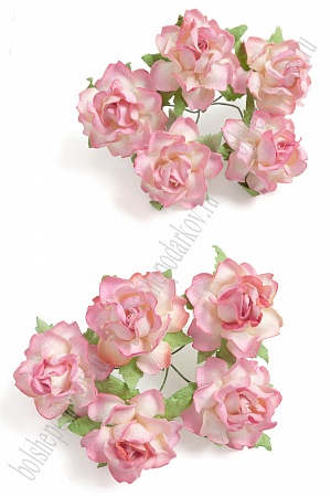 Тайские бумажные цветочки 3,5 см на веточке &quot;Розочка&quot; (10 шт) R21/526, ванильный/розовый