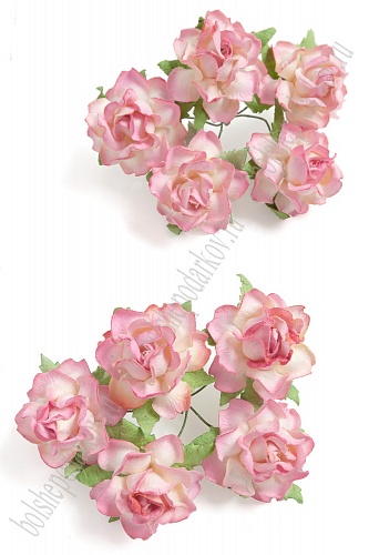 Тайские бумажные цветочки 3,5 см на веточке &amp;quot;Розочка&amp;quot; (10 шт) R21/526, ванильный/розовый