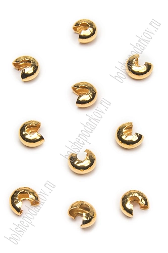 Кримп для бижутерии (обжимная бусина) 5*6 мм (50 шт) SF-7304, золото