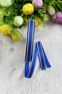 Лента репсовая 1 см*20 ярд &quot;Горошек с полосками&quot; SF-1294, синий №40