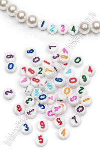 Бусины круглые "Цифры" 7 мм (500 гр) SF-7263, белый/микс