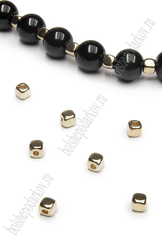 Бусины 4 мм &amp;quot;Кубик&amp;quot; (400 шт) SF-7292, золото