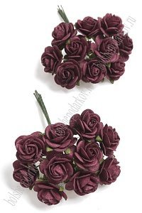 Тайские бумажные цветочки 2 см на веточке &quot;Розочка&quot; (20 шт) R3/104, бордовый