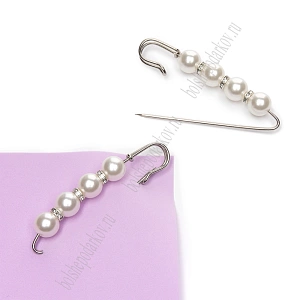 Булавка с 4 бусинами и стразами 8 см (2 шт) SF-1252, белый/серебро