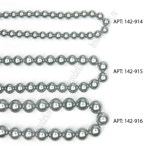 Бусины круглые на нитке 6 мм (SF-8068) жемчуг серый