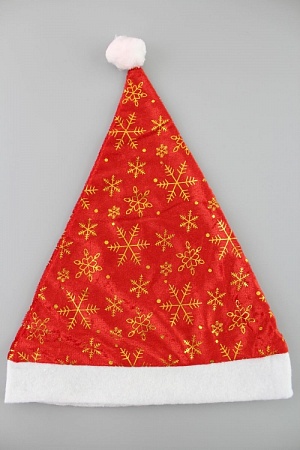 Новогодний колпак Деда Мороза со снежинками (12 шт) SF-1716, красный/золото