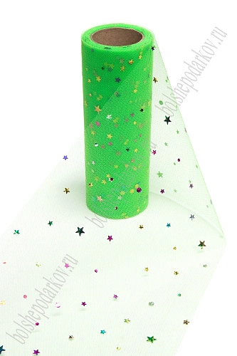 Фатин с пайетками &amp;quot;Звездочки&amp;quot; 15 см*10 ярд (SF-2945) зеленый №40