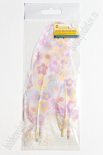 Перья декоративные 16*4,5 см (6 шт) &amp;quot;Ромашки&amp;quot; разноцветные