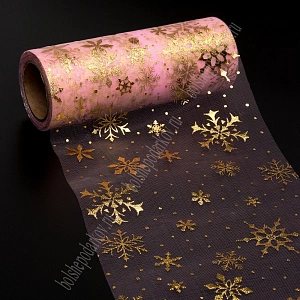 Фатин &quot;Снежинки&quot; 15 см*15 ярд (SF-3776) розовый/золото