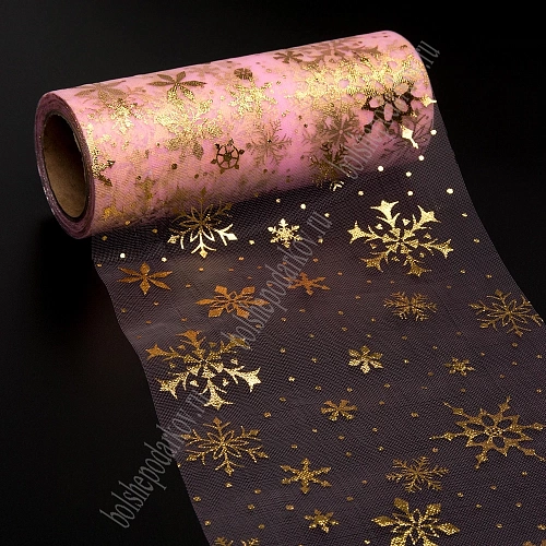 Фатин &amp;quot;Снежинки&amp;quot; 15 см*15 ярд (SF-3776) розовый/золото
