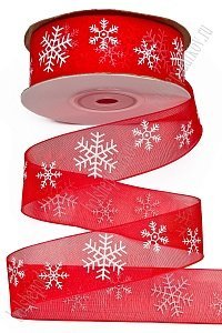 Лента органза 2,5 см*25 ярд &quot;Снежинки&quot; SF-6143, красный №1026