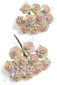 Тайские бумажные цветочки 2 см на веточке &quot;Розочка&quot; (20 шт) R4/Unicorn, мультиколор