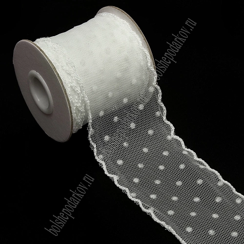 Лента декоративная &amp;quot;Горошек&amp;quot; 5,5 см*10 ярд (SF-7310) айвори