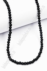 Бусины круглые на леске 4 мм, стекло (SF-7593) черный глянцевый