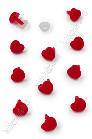 Фурнитура &quot;Носики для игрушек бархатные Сердечко&quot; 12 мм, с заглушками (50 шт) SF-7625, красный