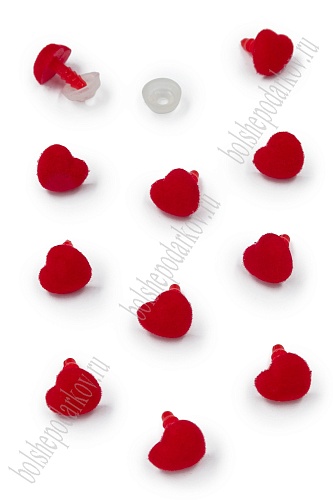 Фурнитура &amp;quot;Носики для игрушек бархатные Сердечко&amp;quot; 12 мм, с заглушками (50 шт) SF-7625, красный