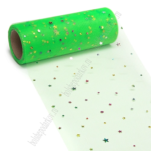 Фатин с пайетками &amp;quot;Звездочки&amp;quot; 15 см*10 ярд (SF-2945) зеленый №40