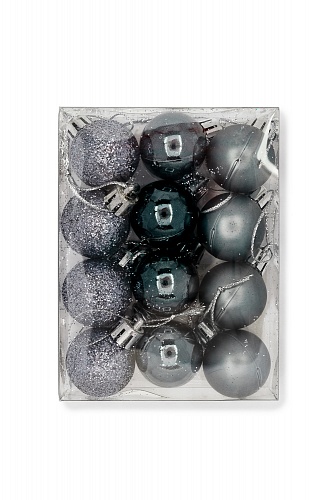 Набор новогодних шаров 3 см (12 шт) SF-7334, темное серебро №11