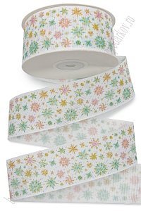 Лента репсовая 4 см*25 ярд с рисунком &quot;Снежинки&quot; SF-6130, №3