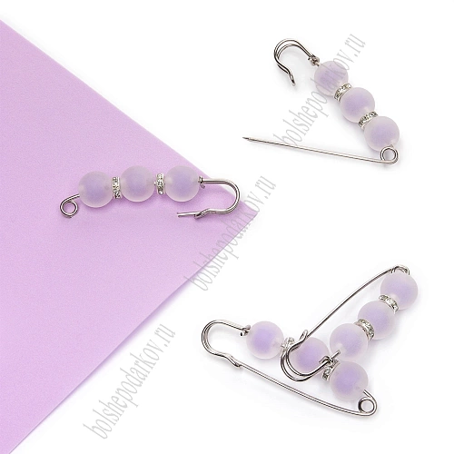 Булавка с 3 бусинами и стразами 5,8 см (10 шт) SF-8106, фиолетовый/серебро