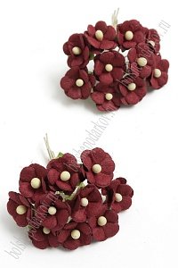 Тайские бумажные цветочки 1,5 см на веточке (30 шт) S10/104SL, бордовый