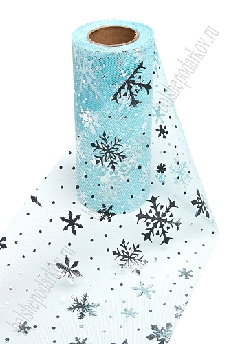Фатин &amp;quot;Снежинки&amp;quot; 15 см*15 ярд (SF-3776) голубой/серебро №14