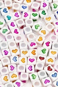 Бусины квадратные &quot;Сердечки&quot; 6 мм (500 гр) SF-7265, белый/микс