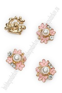 Кабошон флоризель металл "Цветочки" 2,5*2,2 см (4 шт) SF-7247, розовый