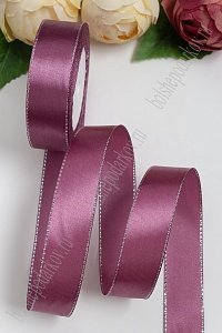Лента атласная с люрексом 2,5 см*25 ярд (SF-1202) вишневая пенка/серебро №171