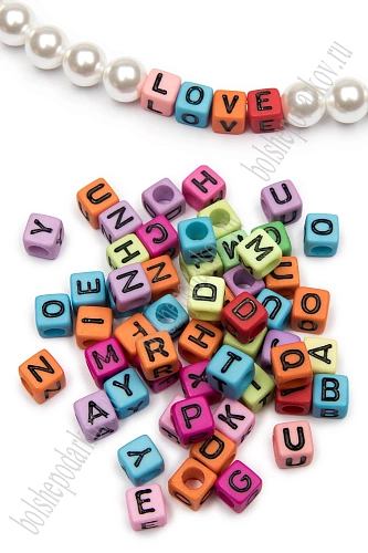 Бусины квадратные &amp;quot;Буквы английские&amp;quot; 6 мм (500 гр) SF-7268, микс