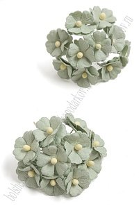 Тайские бумажные цветочки 2 см на веточке (20 шт) S11/167, пыльно-зеленый