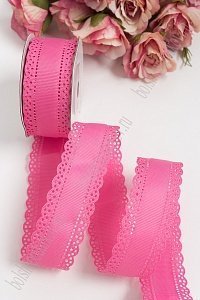 Лента репсовая с ажурными краями 3 см*10 ярд (SF-1750) розовый №05