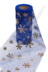 Фатин &quot;Снежинки&quot; 15 см*15 ярд (SF-3776) синий/золото