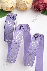 Лента репсовая 2,5 см*20 ярд "Узор" SF-5852, фиолетовый/серебро №21