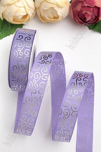 Лента репсовая 2,5 см*20 ярд &amp;quot;Узор&amp;quot; SF-5852, фиолетовый/серебро №21